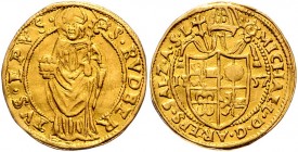 Michael von Kuenburg 1554 - 1560
 Dukat 1557 Typ, Geviertes Wappen unter Mitra – stehender Hl. Rupert, Pr 415. 3,48g. HZ455 ss/vz