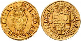 Michael von Kuenburg 1554 - 1560
 Dukat 1559 Typ, Geviertes Wappen unter Mitra – stehender Hl. Rupert, Pr 417. 3,50g. HZ457 ss/vz