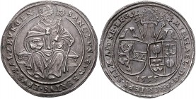 Michael von Kuenburg 1554 - 1560
 Guldiner 1555 Typ 1, Stifts- und Familienwappen nebeneinander unter Mitra, unten Jahreszahl – auf niedrigem Schemel...