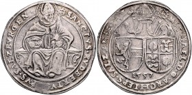 Michael von Kuenburg 1554 - 1560
 Guldiner 1557 Typ 1, Stifts- und Familienwappen nebeneinander unter Mitra, unten Jahreszahl – auf niedrigem Schemel...