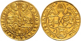 Johann Jakob Khuen von Belasi-Lichtenberg 1560 - 1586
 4 Dukaten o.J. Typ 5, Unter Mitra drei ins Kleeblatt gestellte Wappen, oben links Stift, oben ...