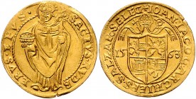 Johann Jakob Khuen von Belasi-Lichtenberg 1560 - 1586
 2 Dukaten 1563 Typ 1, Unter Mitra geviertes Wappen – stehender Hl. Rupert, Pr 469. 7,04g, klei...