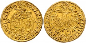 Johann Jakob Khuen von Belasi-Lichtenberg 1560 - 1586
 2 Dukaten 1573 Typ 2, Stehender Hl. Rupert zwischen S-R, den unteren Körper bedeckend das gevi...