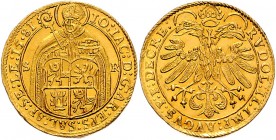 Johann Jakob Khuen von Belasi-Lichtenberg 1560 - 1586
 2 Dukaten 1581 Typ 3, Stehender Hl. Rupert zwischen S-R, den unteren Körper bedeckend das gevi...