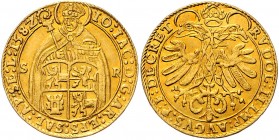Johann Jakob Khuen von Belasi-Lichtenberg 1560 - 1586
 2 Dukaten 1582 Typ 3, Stehender Hl. Rupert zwischen S-R, den unteren Körper bedeckend das gevi...