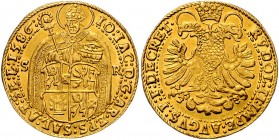 Johann Jakob Khuen von Belasi-Lichtenberg 1560 - 1586
 2 Dukaten 1586 Typ 3, Stehender Hl. Rupert zwischen S-R, den unteren Körper bedeckend das gevi...