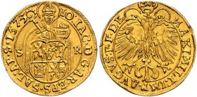 Johann Jakob Khuen von Belasi-Lichtenberg 1560 - 1586
 Dukat 1573 Typ 2, Stehender Hl. Rupert zwischen S-R, den unteren Körper bedeckend das gevierte...