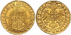 Johann Jakob Khuen von Belasi-Lichtenberg 1560 - 1586
 Dukat 1581 Typ 3, Stehender Hl. Rupert zwischen S-R, den unteren Körper bedeckend das gevierte...
