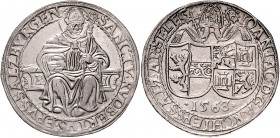 Johann Jakob Khuen von Belasi-Lichtenberg 1560 - 1586
 Taler 1563 Typ 1, Unter Mitra Stifts- und geviertes Familienwappen nebeneinander – auf Schemel...