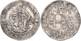 Johann Jakob Khuen von Belasi-Lichtenberg 1560 - 1586
 Taler 1567 Typ 1, Unter Mitra Stifts- und geviertes Familienwappen nebeneinander – auf Schemel...