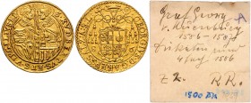 Georg von Kuenburg 1586 - 1587
 4 Dukaten 1586 Typ 2, Geviertes Wappen unter dem Legatenhut, durchbrochener Innenkreis – Hl. Rupert und Hl. Virgil ei...