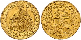 Wolf Dietrich von Raitenau 1587 - 1612
 2 Dukaten 1603 Typ 6, Unter dem Legatenhut sechsfeldiges Wappen – auf Thron sitzender Hl. Rupert, Pr 769. 6,9...