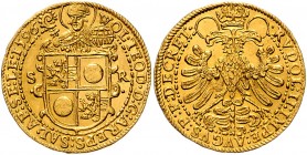 Wolf Dietrich von Raitenau 1587 - 1612
 2 Dukaten 1596 Typ, Stehender Hl. Rupert zwischen S-R, den unteren Körper bedeckend das gevierte Wappen – Rei...