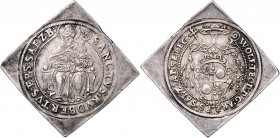 Wolf Dietrich von Raitenau 1587 - 1612
 1/2 Taler Klippe o.J. Typ 7, Unter dem Legatenhut geviertes Wappen – auf Thron sitzender Hl. Rupert – Klippe,...