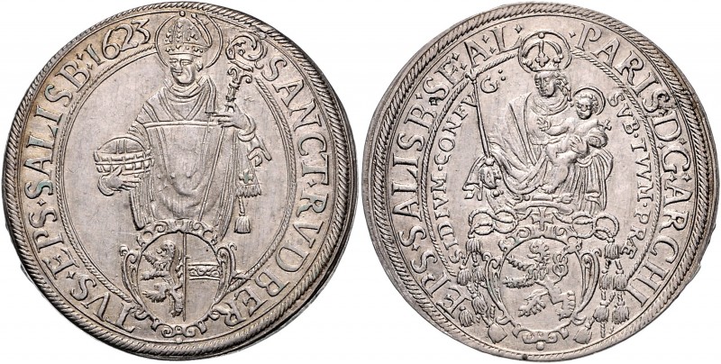 Paris Graf Lodron 1619 - 1653
 Taler 1623 Typ 3, Hüftbild der Madonna, im linke...