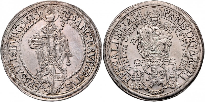 Paris Graf Lodron 1619 - 1653
 Taler 1634 Typ 3, Hüftbild der Madonna, im linke...