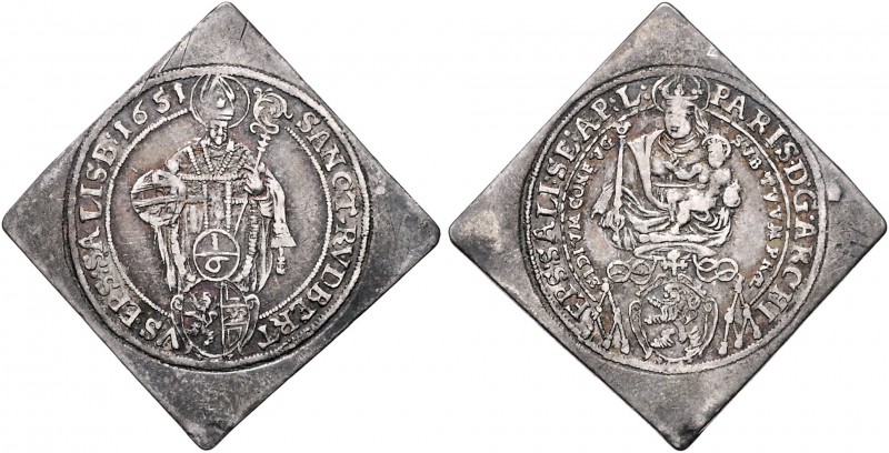 Paris Graf Lodron 1619 - 1653
 1/6 Taler Klippe 1651 Typ 4, Hüftbild der Madonn...