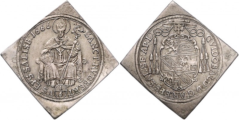 Guidobald Graf Thun und Hohenstein 1654 - 1668
 1/6 Taler Klippe 1666 Typ 2, Un...