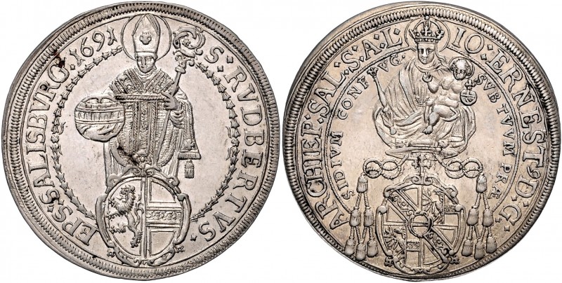 Johann Ernst Graf Thun und Hohenstein 1687 - 1709
 Taler 1691 Typ, Hüftbild der...