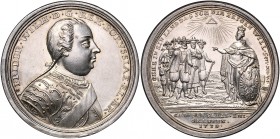 Die Salzburger Emigration 1731 - 1733
 Schaumünze mit 8 Emigranten 1732 II. Gruppe 1732, von P.P.Werner. FRIDER. WILH. D. G. REX. BORVSSIAE. EL. BR.,...