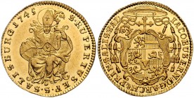 Jakob Ernst Graf Liechtenstein 1745 - 1747
 Dukat 1745 Typ 3, Unter dem Legatenhut sechsfeldiges Wappen mit Mittelschild, auf Krummstab und Schwert a...