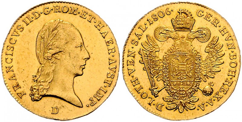 Kaiser Franz II. (I). 1806 - 1809 und ab 22. April 1816
 Dukat 1806 Typ 1, Belo...