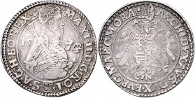 Maximilian II. 1564 - 1576
 Taler 1574 Brustbild nach rechts // Gekrönter Doppeladler mit quadriertem böhmisch-ungarischen Wappen und dem böhmischen ...