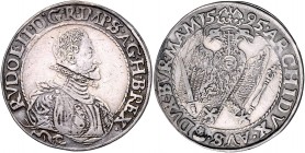 Rudolph II. 1576 - 1612
 1/2 Taler 1595 Brustbild rechts, darunter Löwe // Doppeladler, darunter Mmz. Joachimsthal. 13,39g. MzA. Seite 81 (Mm. P. Hof...