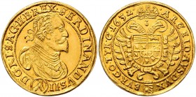 Ferdinand II. als Kaiser 1619 - 1637
 5 Dukaten 1632 Abschlag von den Stempeln des Halbtalers mit der seltenen Schreibevarainate im Rv: ARCEID statt ...