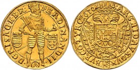 Ferdinand II. als Kaiser 1619 - 1637
 2 Dukaten 1630 Der Kaiser im Harnisch und Krone, Zepter und Reichsapfel rechts stehend zwischen zwei gekrönten ...