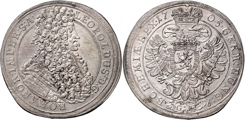 Leopold I. 1657 - 1705
 Taler 1705 G-E Brustbild rechts // im Perlenkreis der g...