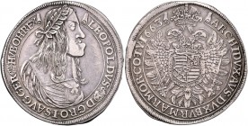 Leopold I. 1657 - 1705
 Taler 1663 KB Brustbild mit Lorberkranz nach rechts // gekrönter Doppeladler, auf dessen Brust gekröntes geviertes ungarisch-...