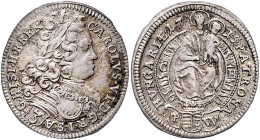 Karl VI. 1712 - 1740
 3 Kreuzer 1715 Brustbild rechts // Madonna zwischen C - H, Wappen zwischen P-W. . Preßburg. 1,68g. Her. 841 (dieses Exemplar), ...