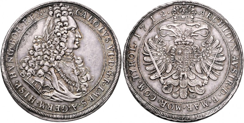 Karl VI. 1712 - 1740
 Taler 1712 Brustbild rechts // Doppeladler mit herzförmig...