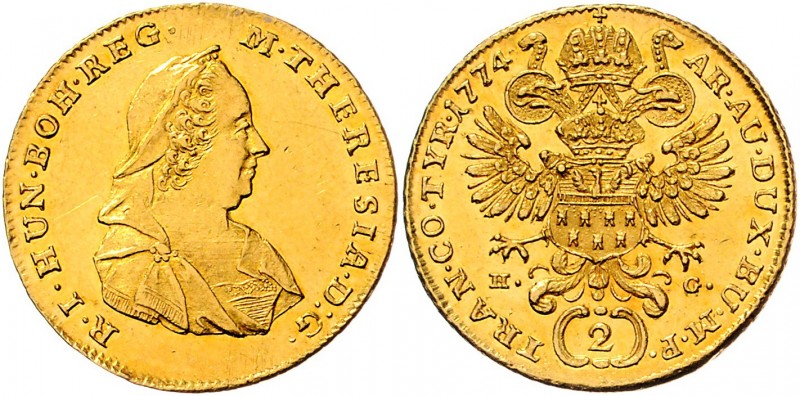 Maria Theresia 1740 - 1780
 2 Dukaten 1774 Brustbild rechts // gekrönter Doppel...
