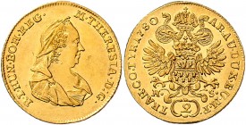 Maria Theresia 1740 - 1780
 2 Dukaten 1780 Brustbild rechts // gekrönter Doppeladler mit gekröntem siebenbürgischen Brustschild, darunter in ovaler K...