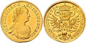 Maria Theresia 1740 - 1780
 Dukat 1754 Brustbild rechts // gekrönter Doppeladler mit gekröntem siebenbürgischen Brustschild. Karlsburg. 3,47g. Frühwa...
