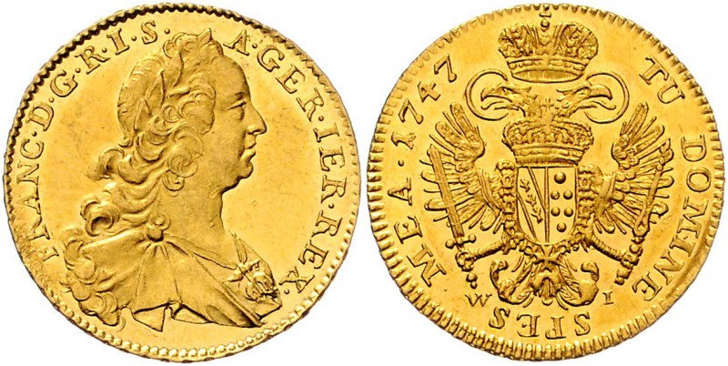 Franz I. Stephan 1745 - 1765
 Dukat 1747 Brustbild rechts // gekrönter Doppelad...