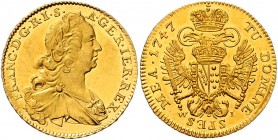 Franz I. Stephan 1745 - 1765
 Dukat 1747 Brustbild rechts // gekrönter Doppeladler mit gekröntem Brutschild: Lothringen-Toskana; Msz. W-I unter den F...