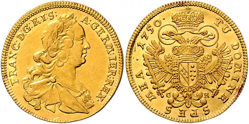 Franz I. Stephan 1745 - 1765
 Dukat 1750 Brustbild rechts // gekrönter Doppelad...