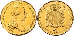 Joseph II. als Alleinregent 1780 - 1790
 2 Souverain d´or 1781 Brustbild rechts, kein Mmz. // gekrönter zweifeldiger Wappenschild, darunter Msz. (Eng...