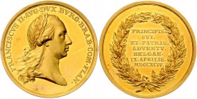 Franz II. 1792 - 1806
 10 Dukaten 1794 von van Berckel, auf seine Ankunft und den Treueeid in Brabant. Büste rechts mit Lorrbeerkranz // Fünf Zeilen ...