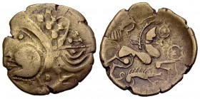 Aulerci Eburovices AV Hemistater 

Celtic Gaul. Aulerci Eburovices. AV Hemistater (18-19 mm, 2.90 g), c. 60-50 BC.
 Obv. Celticised head left with ...