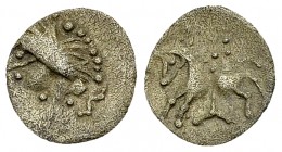 Vindelici AR fraction, 150-50 BC 

Celtic Germany, Vindelici. AR fraction ("Kleinsilber") (10-11 mm, 0.43 g), 150-50 BC. "Manching M 2" Type. 
Obv....