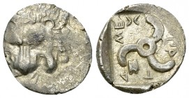 Mithrapata AR Diobol, c. 390-370 BC 

Dynasts of Lycia, Mithrapata. AR Diobol (12-13 mm, 1.20 g), c. 390-360 BC.
Obv. Facing lion's scalp / Triskel...