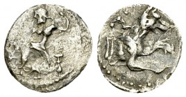 Mazaios AR Obol 

Cilicia, Tarsos. Mazaios (361-334 BC). AR Obol (10 mm, 0.48 g).
 Obv. Zeus-Baal seated left, holding Nike and sceptre; before, bu...