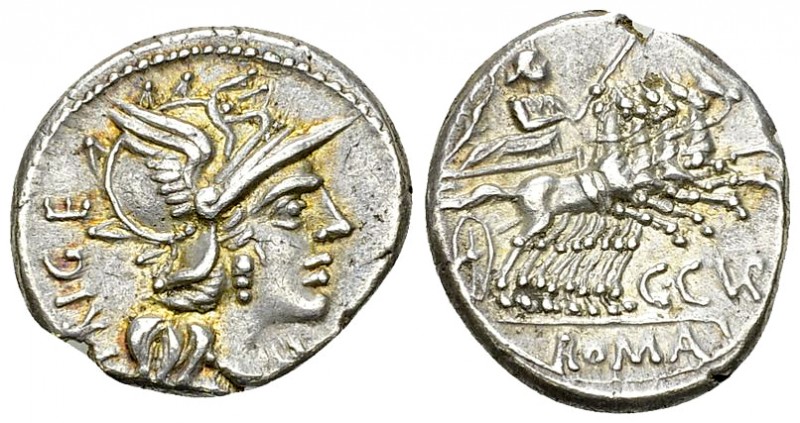 C. Curiatius Trigemnius AR Denarius, 142 BC 

C. Curiatius Trigeminus. AR Dena...