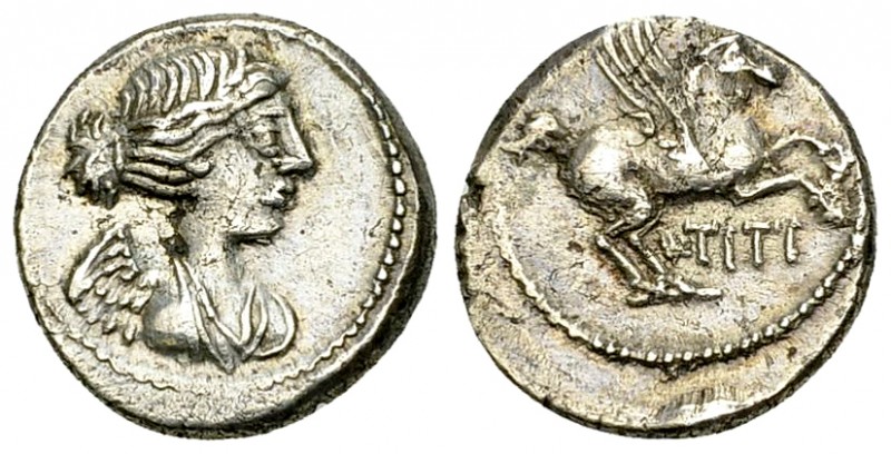 Q. Titius AR Quinarius, 90 BC 

Q. Titius. AR Quinarius (14-15 mm, 2.09 g), Ro...