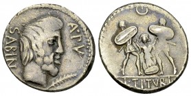 L. Titurius L. f. Sabinus AR Denarius, 89 BC 

L. Titurius L. f. Sabinus. AR Denarius (18-19 mm, 3.87 g), Rome, 89 BC.
 Obv. Bearded head right of ...
