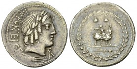 Mn. Fonteius AR Denarius, 85 BC 

Mn. Fonteius. AR Denarius (21 mm, 4.02 g), Rome, 85 BC.
 Obv. MN·FONTEI C·F, Laureate head of Apollo to right; be...